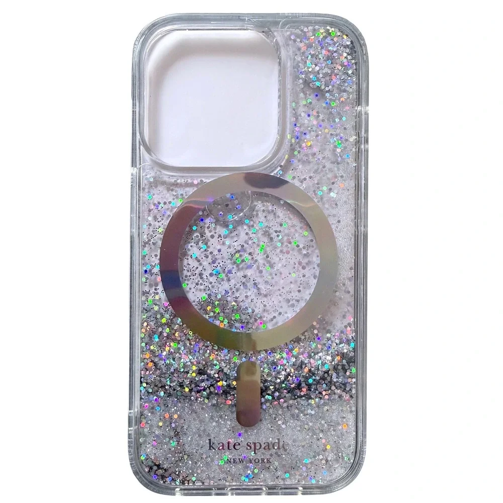 NWOT Kate Spade iPhone 15 Pro Case Liquid Glitter MagSafe Iridescent